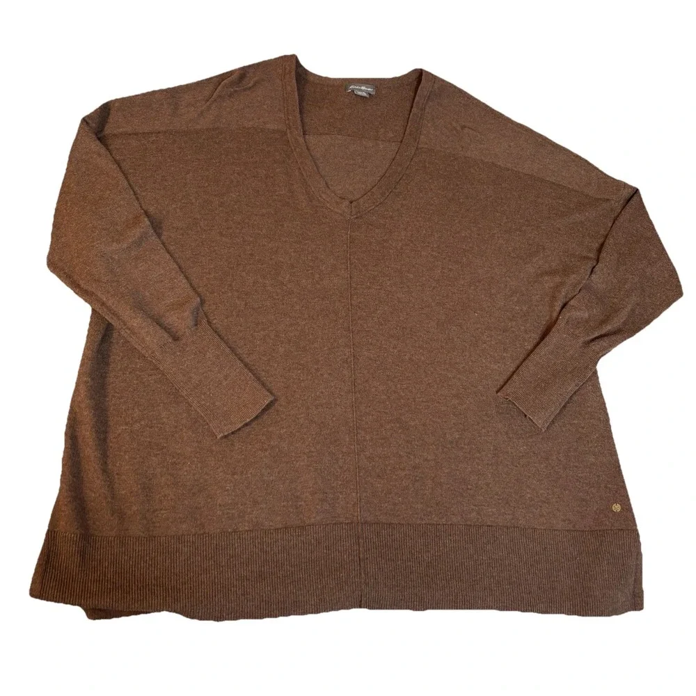 Eddie Bauer XL Chocolate Brown Cotton Nylon Cable Knit Pullover‎ Sweater Casual